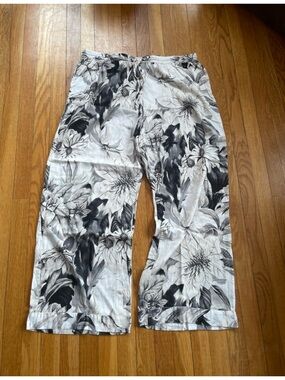 Floral wide leg lounge pants XL black cream lyocell blend